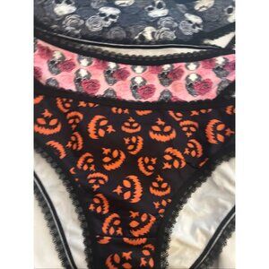 Morvia 3pk lace trim goth Skater Emo Goth panties M Blk Orange Pink Skull Jack